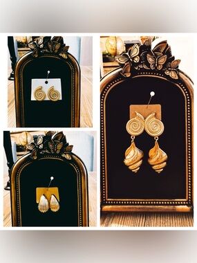 Pick 1 Gold-Tone Spiral & Shell Drop Earrings - Elegant Home Accents Display